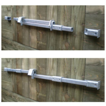 Crookstoppers shed door lock for single doors top open, bottom closed.