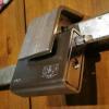 Shed door lock with 80mm armoured padlock fitted side view.